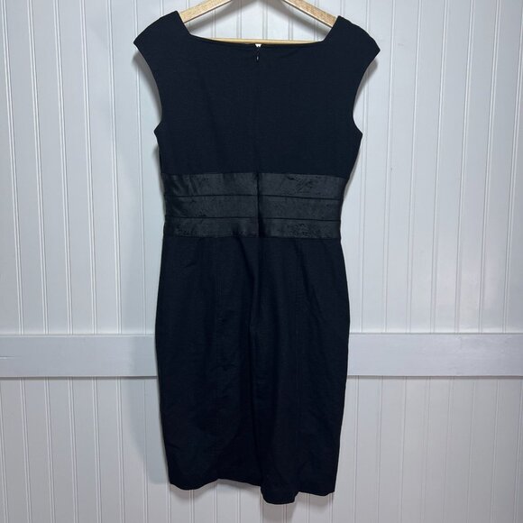 Maggy London Black Sheath Dress Sleeveless Square Neck Textured Waist Cocktail - Picture 3 of 9